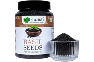 NUTRIWISH Basil Seeds (Sabja/Tukmaria), 250 g | 100% Natural, Raw & Gluten-Free Superfood | Ideal for Smoothies, Drinks, Desserts, Salads & Daily Nutrition
