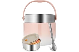 Ezvsevuo Termo Comida Caliente 1200ml, Térmico para Alimentos Acero Inoxidable, Fiambrera Térmica con Cuchara Plegable, Termo de Comida para Adultos y Niños (Rosa)