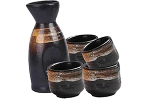HEMOTON 1 Ensemble Pichet À Saké Décor en Verre Verres À Vin Vintage Ensemble De Tasses À Saké Carafe De Service en Céramique pour Saké De Saké en Céramique