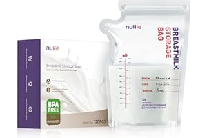 Nuliie 120 Uds Bolsas Almacenamiento de Leche Pre-esterilizadas, 250ml Bolsa Para Leche Materna con Boquilla Dispensadora, Libre de BPA, Bolsa Auto-Portante, Ahorro de Espacio