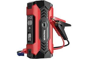 KEPEAK Booster Batterie Voiture, Demarreur Batterie Voiture 2000A 12V, Booster Batterie avec Lampe LED et Pinces de Sûreté Intelligentes, Portable Jump Starter pour 6L Essence ou 4L Gazole de Voiture
