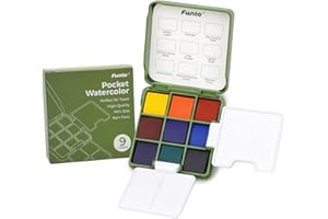 Funto Pocket Watercolor, kits d'aquarelle pour artistes de voyage outdoor avec 2 palettes d'aquarelle pliables, 9 couleurs, parfaits pour les voyages