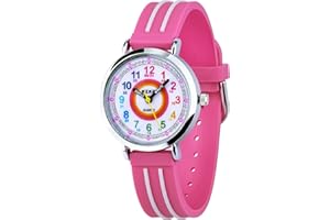 KZKR Children's Watch Girls Quartz Analogue Easy Read Learning Watch Pink Girls Watch Gift Watch