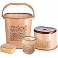 Nayasa Funk Square DLX 4 Pcs Bathroom Set (Bucket 25 L+Mug 1.5 L+Stool+Soap Case) Brown, Plastic