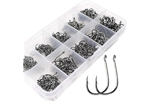 VIPMOON Angelhaken Set Kohlenstoffstah 50/100/500 Wurmfischhaken aus Hartstahl, Angelhaken in Verschiedene Größen Angelhaken mit Widerhaken Angelzubehör Set mit Kunststoff Box