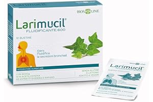 BIOS LINE Larimucil Fluidificante 600, Integratore Alimentare per le Vie Respiratorie, per Tosse e Catarro, Fluidifica le Secrezioni Bronchiali, 10 Bustine Gusto Agrumato
