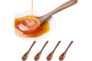 QEDBOJE 4 Pièces Petite Cuillère en Bois - Cuillère à Café, Olivier, Miel, Épice, Cuisine, Soupe (Bois Naturel)