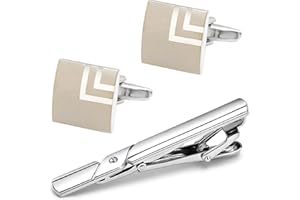 Gleamart Silver Tie Clip for Men Business Necktie Pinch Clip Personalised Cufflink Set