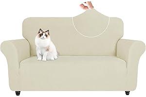 ‎YSTELLAA YSTELLAA Stretch Sofa Überzug 2 Sitzer, Elastisch Sofabezug Mit Armlehnen, Jacquard Sofaschoner rutschfest, Universal Sofa Cover Moderne, Couchüberzüge Sofahusse Für Katze Hund, Beige