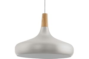 ‎EGLO EGLO Pendellampe Sabinar, 1 flammige e Pendelleuchte, Hängelampe aus Stahl und Holz, Farbe: Silber gebürstet, braun, Fassung: E27, Ø: 40 cm