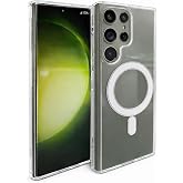 Fenza Samsung Galaxy S22 Ultra ile Uyumlu G&uuml;&ccedil;l&uuml; Mıknatıslı MagSafe Şeffaf Kamera Korumalı Telefon Kılıfı