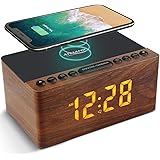 ANJANK Digitaler Radiowecker aus Holz mit Kabelloser Ladestation，10W Fast Wireless Charger for iPhone/Samsung Galaxy，LED Disp