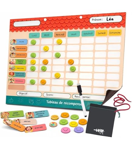 Smart Panda Beloningsbord voor kinderen, magneetbord om goed gedrag te inspireren, perfect voor peuters, jongens en meisjes, met 80 taken en 300 sterren, in het Frans