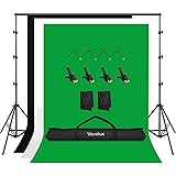 Vevelux Kit Supporto Fondale Sfondo Fotografico 2,6 X 3 M Regolabile, piu Tre Teli in Poliestere (Bianco, Nero, Verde) e 8 Cl