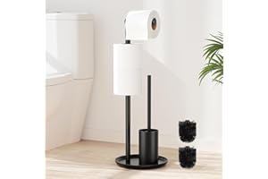 SUSSWIFF Porta carta igienica in acciaio inox per wc, con scopino - Carta igienica in piedi, porta rotolo nero opaco