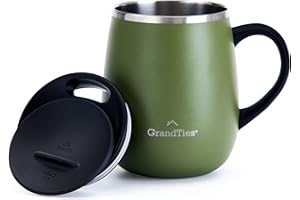 Grandties Thermo Kaffeebecher mit Griff - Schiebedeckel für Spritzschutz 460 ml - Olivgrün, 16 ounce, Grün