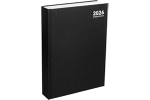 STAR ONLINE Black 2026 A4 2 Pages Per Day Diary 80gsm FSC Paper - Home Office Desk Planner/Organiser Hardback Pastel Cover With Silver Foil Text