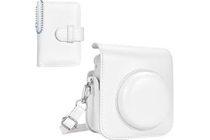 HIYQIN Kameratasche kompatibel mit Fujifilm Instax Mini 12, PU-Ledertasche mit Fototasche und 32 Taschen Mini-Fotoalbum - Instax Mini 12 Schutzhülle - Weiß
