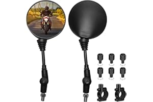 HCUNBSU Motorrad Spiegel Set, Motorrad Rückspiegel mit M8 M10 Rechtsgewinde, Linksgewinde, Lenkerklemme, Roller Spiegel, Motorradspiegel für ATV/Roller/Cruiser/Scooter/Moped (Runder-Stil)