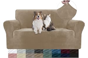 YSTELLAA Copridivano in Velluto, Copri Divano 2 Posti con Braccioli, Copridivano AntiGraffio Gatto, Copridivano Elasticizzato Universale Copridivani Antimacchia Lavabile Antiscivolo, Cammello