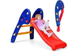 RELAX4LIFE Scivolo Pieghevole per Bambini, Scivolo per Giardino e per Casa con Struttura Triangolare e Portata di 50 kg, Scivolo Colorato Ideale per Bambini 3-8 Anni, 110 x 54 x 70 cm