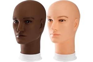 Dicunoy 2PCS Mannequin Head, Male Hair Model Head, Bald Wig Head, Afro American Cosmetology Head for Eyeglasses, Hairs, Hat, Helmet, Glasses Display