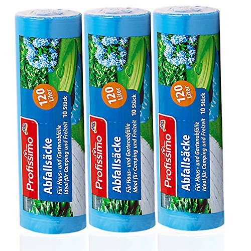 Profissimo Haushalts und Büro Müllsäcke – Reißfest und Flüssigkeitsdicht – Für Haus- und Büroabfälle – 120 Liter – 3er Pack (3 x 10 Stück) – Recyclebar – Besonders klein verpackt - 2