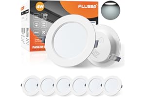 ALUSSO Faretti LED da Incasso per Cartongesso, 4W 230V Bianco Freddo 6500K IP44 ultrasottili 25mm Rotondi Bianco Luci da Incasso per Bagno Cucina, Diametro 98mm, Diametro Foro 75-90mm, Set di 6