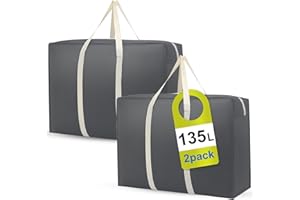 BoloShine 135Lx2 Sac de Rangement Vêtements, Grande Sac Rangement sous Lit avec Fermeture Éclair, Sacs Étan Ches de Déménagement Voyage pour Couette,Linge,Courses,Transport, Camping (Gris)