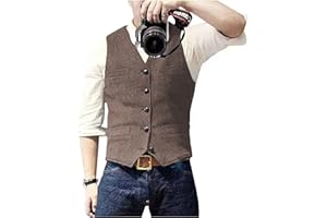 Solovedress Gilet sans manches décontracté pour hommes, en laine et tweed, motif à chevrons, col en V, pour mariage/garçons d’honneur
