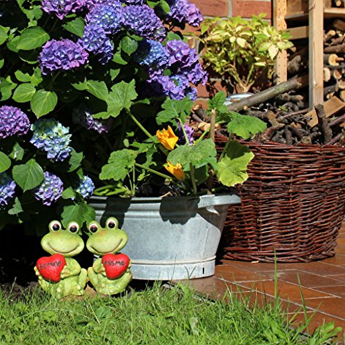 Frosch Gartenfigur sitzend 18cm Gartenfrosch grün Liebespaar Dekofigur mit Herz - 4
