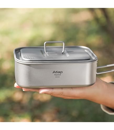 iBasingo Ti2083C Titanium lunchbox met deksel en draaggreep, lekdichte bentocontainer voor camping, outdoor en kantoor, voedselveilig kookgerei voor onderweg, vaatwasmachinebestendig, 1400 ml