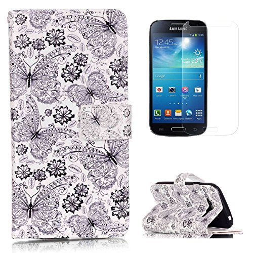 CaseHome Samsung Galaxy Grand Neo Plus (I9060) Case [with Free Screen Protector],Premium PU Leather Wallet Design with [9 Credit Card Slots] Book Style Folio Flip Magnetic Closure Stand Feature Built-in Soft Rubber Bumper Full Body Protective Folding Leather Case Cover Skin Shell for Samsung Galaxy Grand Neo Plus (I9060)-Black Butterfly