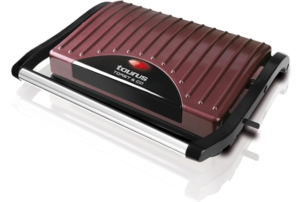 Taurus Toast&Co - Grill électrique 700W, Sandwich et croque monsieur, Plaques anti-adhésives, Crochet de fermeture fixe, Bac à graisse, Bordeaux