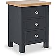 RoselandFurniture Farrow Charcoal Grey Bedside Table Quality 3 Drawer Bedside Cabinet with Oak Top | Fully Assembled Painted Solid Wooden Side End Nightstand for Bedroom, Bathroom, and Hallway