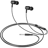 Amazon Basics in-Ear Wired Earphones with in-Line Mic, 10 mm Dual Drivers, Powerful Bass, Noise Isolation, 3.5 mm Audio Jack 
