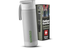 Bachgold® Botella filtro purificador para exterior [650ml] capacidad de filtrado 1500 L I Elimina el 99,99% de las bacterias y filtra virus, partículas y metales pesados I Para situaciones críticas