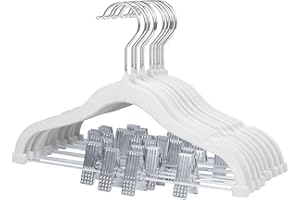 MangoKit-Paquete de 10 Perchas para Pantalones con Pinzas móviles,Ropa Infantil,con Gancho Giratorio,Antideslizantes,ahorran Espacio y Son Ideales para Faldas,Pantalones y Chaquetas (30 cm,Blanco)