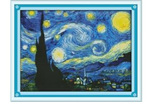 Joy Sunday Kit per punto croce 14CT a trama contata, Include Tela Aida, Filo di Cotone, Ago e Disegno - Ideale per Adulti e Principianti, Il Cielo Stellato Di Van Gogh 46cm X 35cm