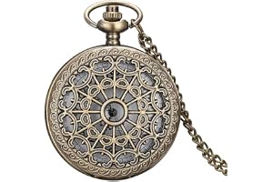 Durlo antik ihålig spindelnät fickur, brons kvarts fickur med kedja och romerska siffror, gåvor för män kvinnor, födelsedag årsdag jul