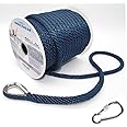 INNOCEDEAR Anchor Rope Braided Anchor Line(Navy, 3/8" x 100') Premium Solid Braid MFP Boat Rope with Stainless Steel Thimble, Quality Marine Rope, Boat Accessories