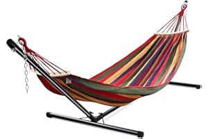 GOPLUS Soporte de hamaca universal portátil, Carga máxima 150 KG Material de hierro, resistente con cadena para colgar, Negro para jardín Camping Balcón, 325 x 100 x 106 CM