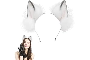 Roontin Diadema con orejas de gato y orejas de zorro, accesorios peludos para cosplay