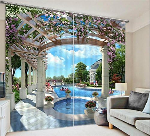KKLL Polyester 3D European style Villa backyard Individuality Three dimensional Visual space Blackout Noise Reducing Drape Solid Thermal Panels Curtains for Bedroom Home Decor Insulated Window Drapes , wide 2.03x high 2.41
