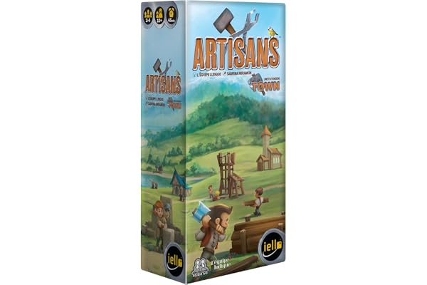 IELLO Little Town Artisans – Version française – Extension de Jeu de Société – Nouveaux Bâtiments, Objectifs & Progression des Ouvriers | 2-4 Joueurs | 45 Min | Dès 10 Ans