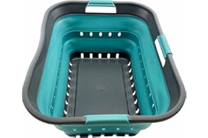 SAMMART 42L zusammenklappbarer Wäschekorb aus Kunststoff – faltbarer Pop-Up-Aufbewahrungsbehälter/Organizer – platzsparender Korb/Korb (Grau/Kristallblau)