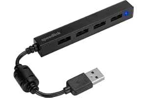 Speedlink Snappy Slim USB Hub - pasywny 4-portowy koncentrator z USB 2.0, do 480 Mbit/s, zintegrowana wtyczka, instalacja bez sterowników, czarny
