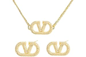 Bcenoilua Schmuckset für Damen Halskette Ohrringe Set Buchstabe V Geometrische Hypoallergen Quadrate Ohrstecker Ohrringe Anhänger Halskette Modeschmuck für Frauen und Mädchen Geschenke Gold & Silber
