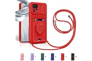 Aithne Funda con Cuerda para Xiaomi Redmi Note 12 Pro 4G Case con Ranura para Tarjetas,360 Anillo función de Soporte Cubierta -Rojo
