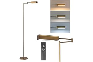 AMANLIFE lampadaire sur pied salon, LED 15W 1500LM Lumière douce Protection des yeux 3 couleurs et 5 luminosités lampadaire, lampe salon pour la lecture, le travail (avec télécommande - prise UE)